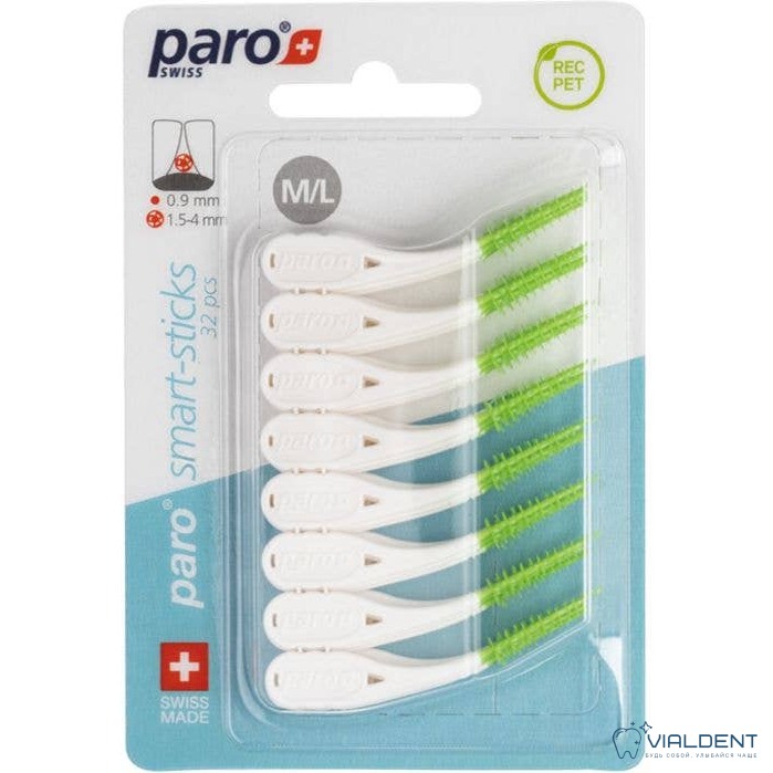 Силиконовые ершики Paro® Smart-sticks, салатовые Силиконовые ершики Paro® Smart-sticks, размер M/L 0.9-1.5-4 мм, салатовые, 32шт. — изображение 1