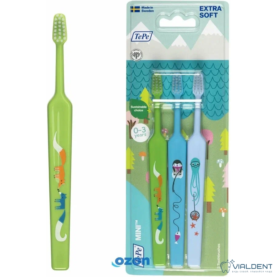 TePe Mini™ X-soft Набор из 3 щеток TePe Mini™ X-soft, ультрамягкие, для детей от 1 до 6 лет — изображение 1